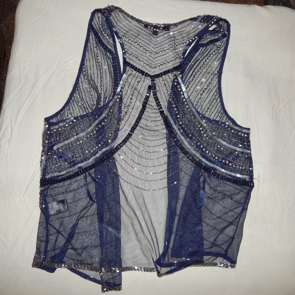 'Black' Navy Blue Sequin Embellished Beaded Vest - Picture 4 of 6